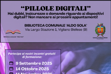 Da settembre PILLOLE DIGITALI presso la Biblioteca Civica di Vigliano Biellese 