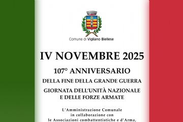 Domenica 2 novembre, celebrazione del 107&#176; anniversario della fine della Grande Guerra, Giornata dell&#39;Unit&#224; nazionale e delle Forze Armate.
